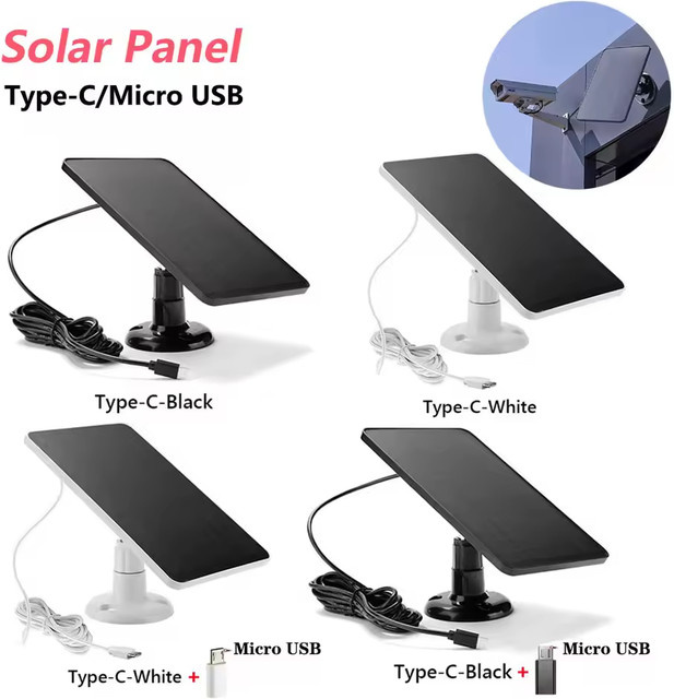 Eufy Solarpanel 30 W 5 V für Eufycam 3/3C/2C/2Pro, wasserdichtes Solarzellensystem zur Wandmontage in Schwarz mit 3,3 m Kabel - Bild 1