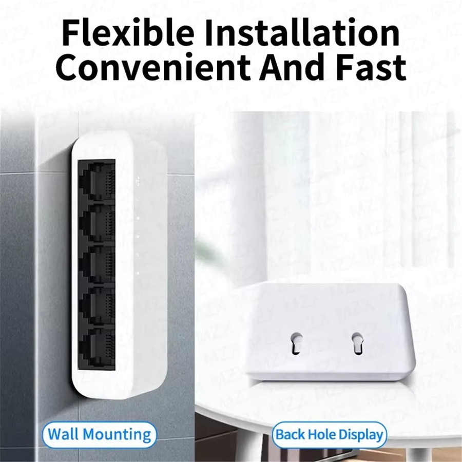 MZX Gigabit Netzwerk-Switch mit 5 Ports, 1000Mbps Ethernet LAN Hub RJ45, Schwarz - Bild 4