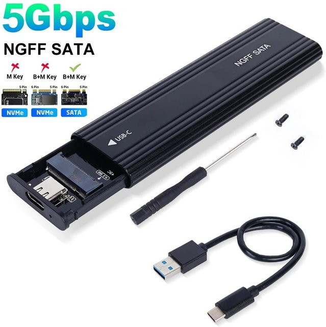 Kebidumei M.2 NVMe und SATA SSD Gehäuse mit USB Typ C Adapter, 10Gbps USB 3.1, unterstützt M, B und B&M Keys, Schwarz - Bild 1