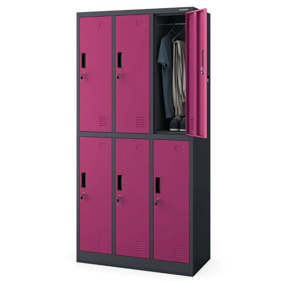 JAN NOWAK Umkleideschrank Spind IGOR mit 6 Abteilen, Anthrazit-Lila, H: 185 cm, B: 90 cm, T: 45 cm - Bild 2