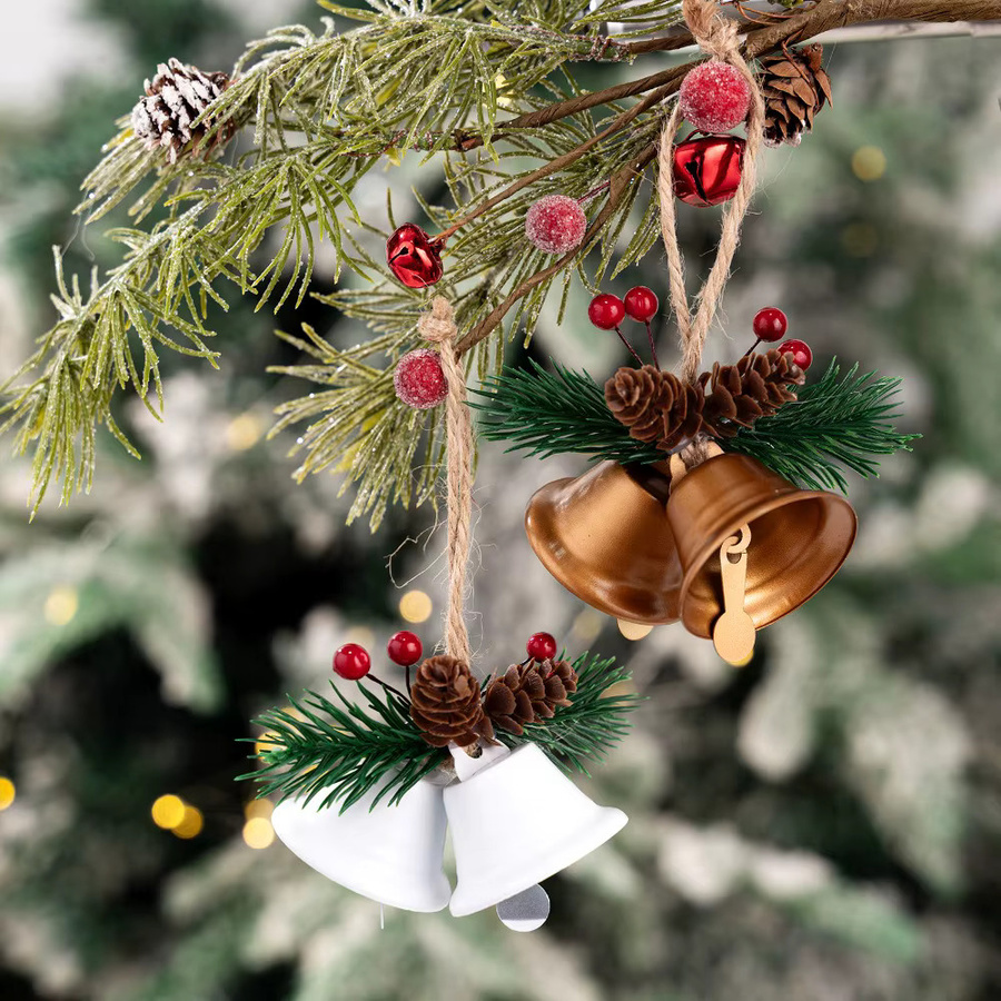 WakaParty Weihnachts-Jingle-Glocken-Anhänger mit Kiefernbaum-Ornamenten in Grün und Gold zum Aufhängen - Bild 3