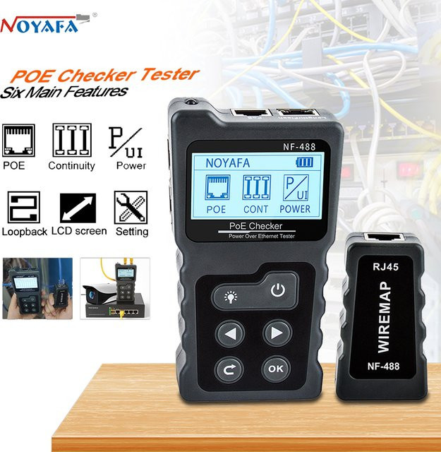 NOYAFA NF-488 LCD-Netzwerk-PoE-Checker und Ethernet LAN-Kabeltester für Cat5 Cat6 in Schwarz - Bild 1