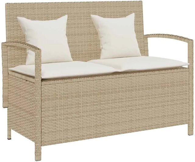 Furnicato Gartenbank mit Stauraum und Kissen aus Poly Rattan in Beige und Cremeweiß, B/T/H: 111 x 56 x 87 cm - Bild 1
