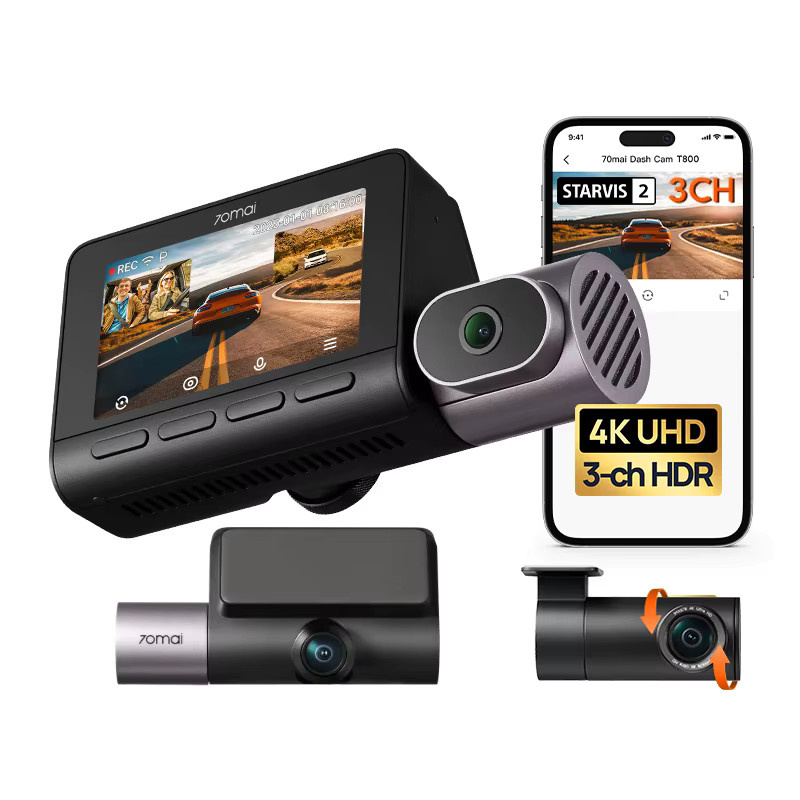 70mai Dash Cam T800 4K UHD 3-Kanal Recording mit Triple HDR, Sprachsteuerung und 4G LTE Fernbedienung, Schwarz - Bild 5