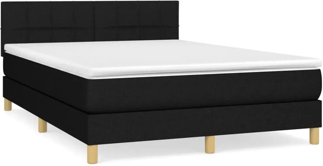 vidaXL Boxspringbett Hybrid mit Matratze und Taschenfederkern in Schwarz, B/T: 140 x 190 cm - Bild 1