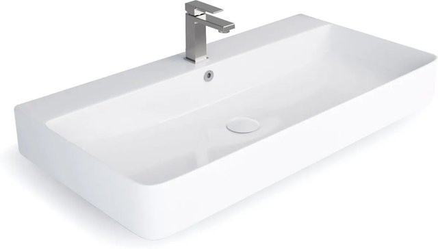 Stilform Berlin Waschbecken aus Keramik mit Hahnloch für Wandmontage oder Aufsatzmontage, Breite: 80 cm, Tiefe: 41,5 cm, Höhe: 13 cm - Bild 1