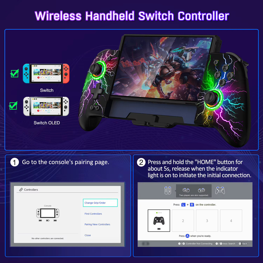 BEBONCOOL JC202 Switch-Controller mit 6-Achsen-Gyroskop und rutschfestem Griff für Nintendo Switch OLED - Bild 2