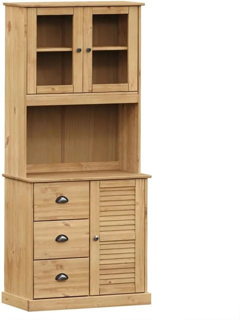 vidaXL Highboard VIGO aus Massivholz Kiefer in Braun mit Glastüren, B/T/H: 78 x 40 x 175 cm - Bild 1