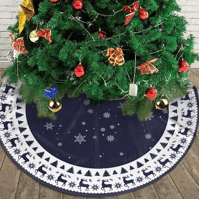 VIKAMA Weihnachtsbaum Rock im Vintage-Design mit Marine-Rentier und Schneeflocken-Print, Multicolor - Bild 1