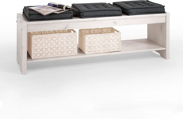 Sitzbank Boston aus massiver Kiefer in Weiß im Landhausstil, Breite: 140 cm - Bild 1