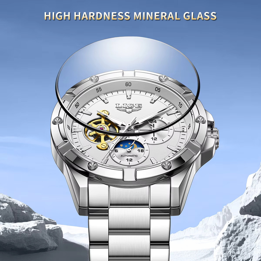 LIGE Chronograph, Automatik, Edelstahl, Silber, Herren - Bild 3