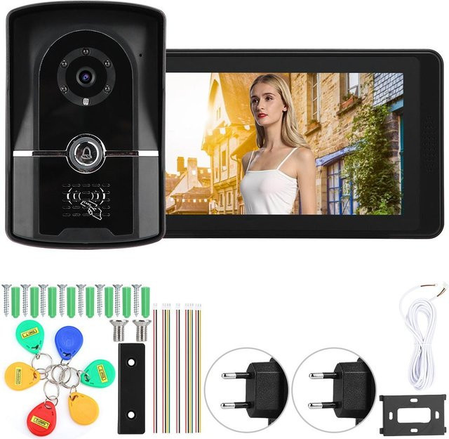 KONNWEI Video-Türsprechstelle mit 7 Zoll Touchscreen, Wasserdicht, RFID ID-Karten Entsperrung und Gegensprechanlage in Schwarz - Bild 1