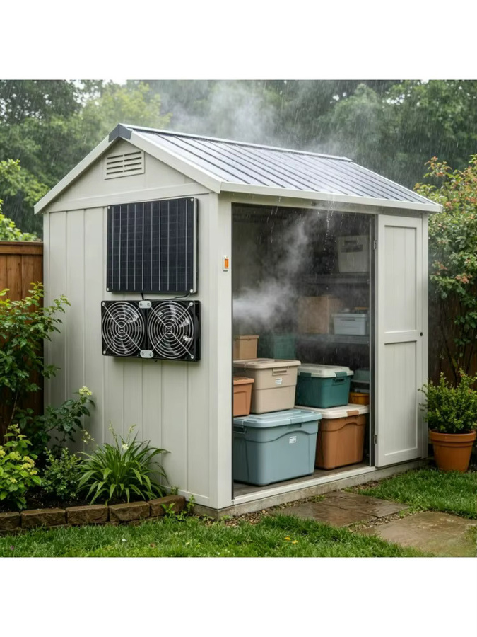 EESBAO Geräuscharmer Solar-Doppelauslassventilator mit Solarpanel für Hundehütte, Hühnerstall und Gewächshaus, Schwarz - Bild 6