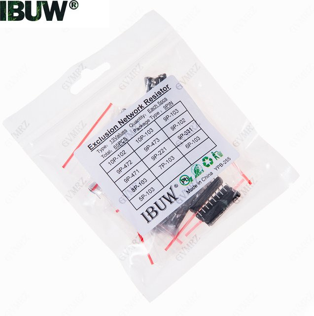 Widerstands-Netzwerk-Array-Kit Sortimentsset in Schwarz, 65 Stück mit 13 Werten (9A102, 9A103, 9A472, 9A221, 9A471, 9A331, 7A103, 6A103, 5A103, 10A103, 8A103) - Bild 1