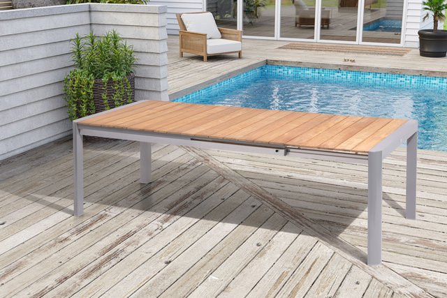 Kettler OUTFLEXX Ausziehtisch für Garten und Terrasse, Farbe Silber/Beige, Material Aluminium und Teakholz, B/T: 100 x 180 bis 235 cm - Bild 1