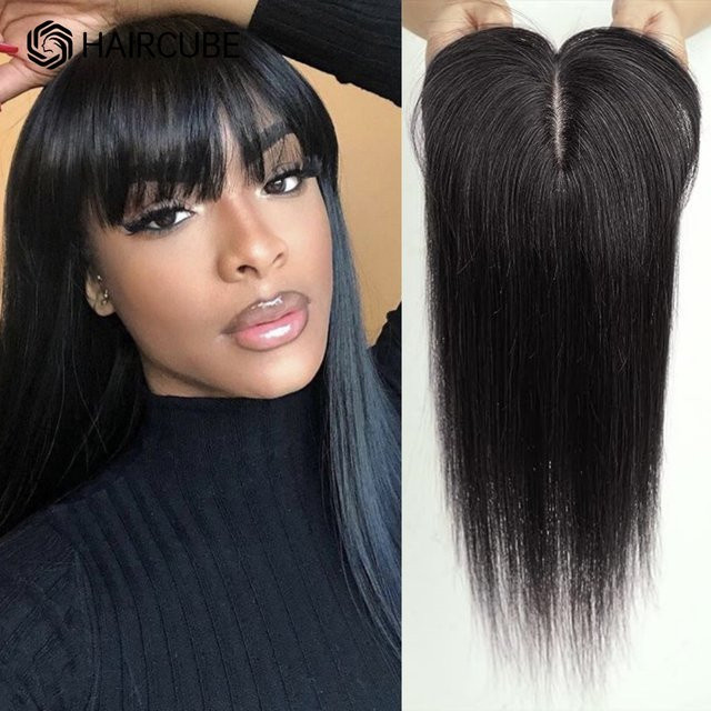 HAIRCUBE Remy-Echthaar-Topper mit Pony, dunkelschwarz, Damen - Bild 1