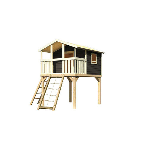 Karibu Stelzenhaus Benjamin mit Netzrampe in Terragrau, B/H/T: 198 x 309 x 244 cm - Bild 3