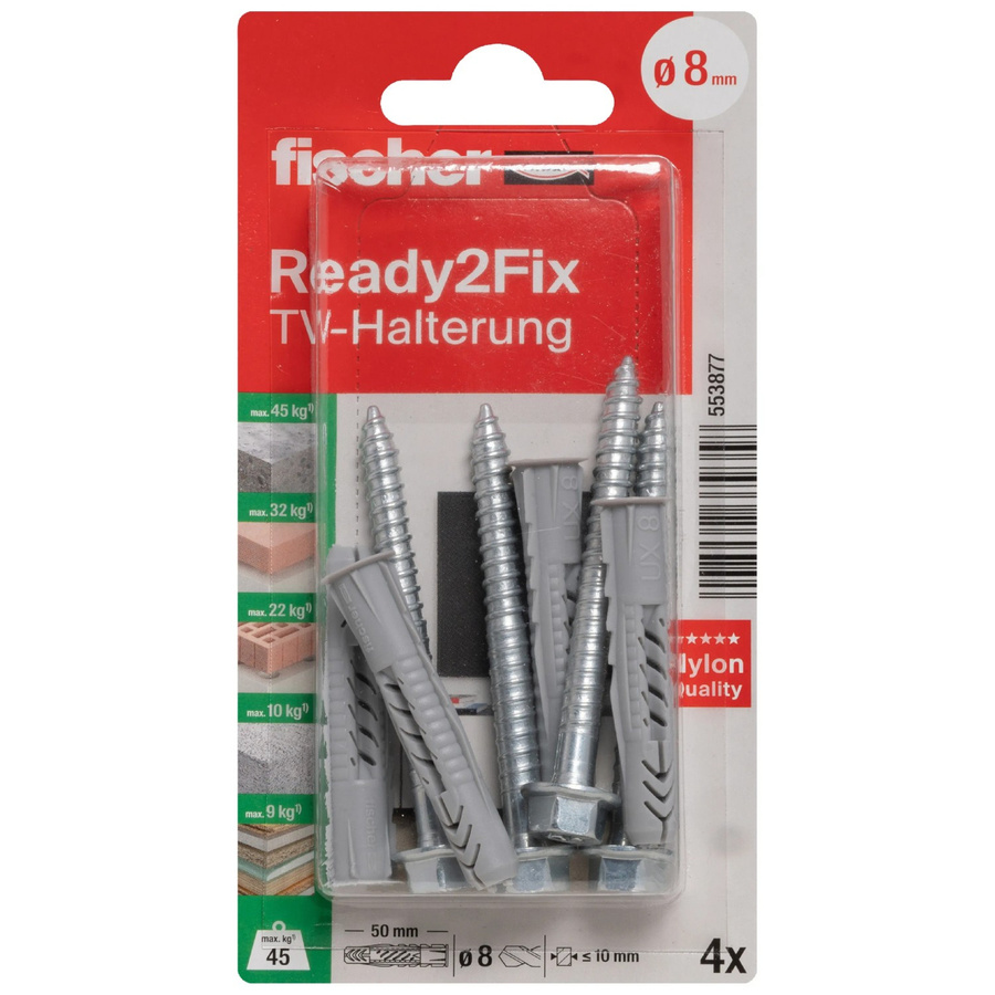 Fischer Montageset für Flachbild-TV Halterungen mit Dübeln und Schrauben aus Nylon - Bild 2