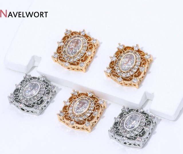 Abstandshalterperlen Messing, 14K vergoldet, Zirkonia, Gold - Bild 1