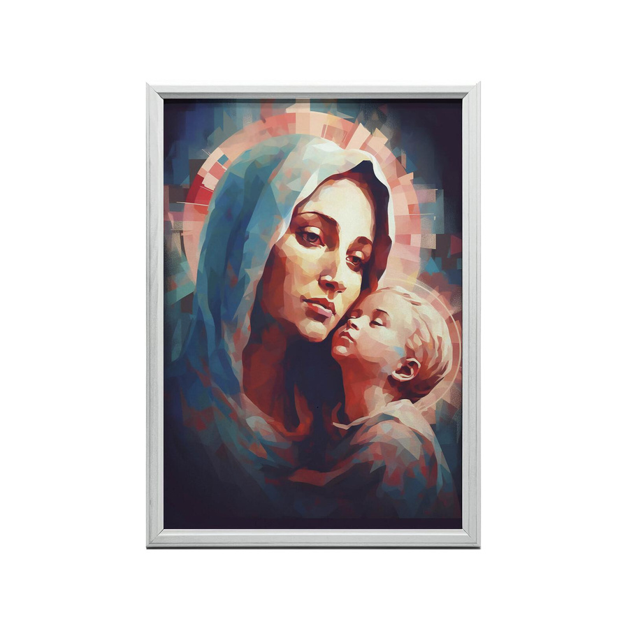 Harmony Posters Maria mit dem Jesuskind Wandbild Blau, B: 30 cm, H: 40 cm, Holzrahmen Eiche hell - Bild 3
