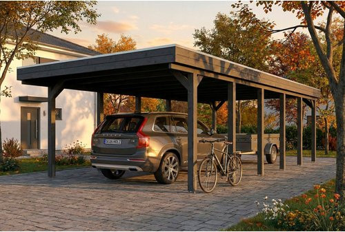 SKANHOLZ Carport Friesland aus Fichte mit Stahl-Dachplatten in Grau, B: 402 cm, T: 860 cm - Bild 1