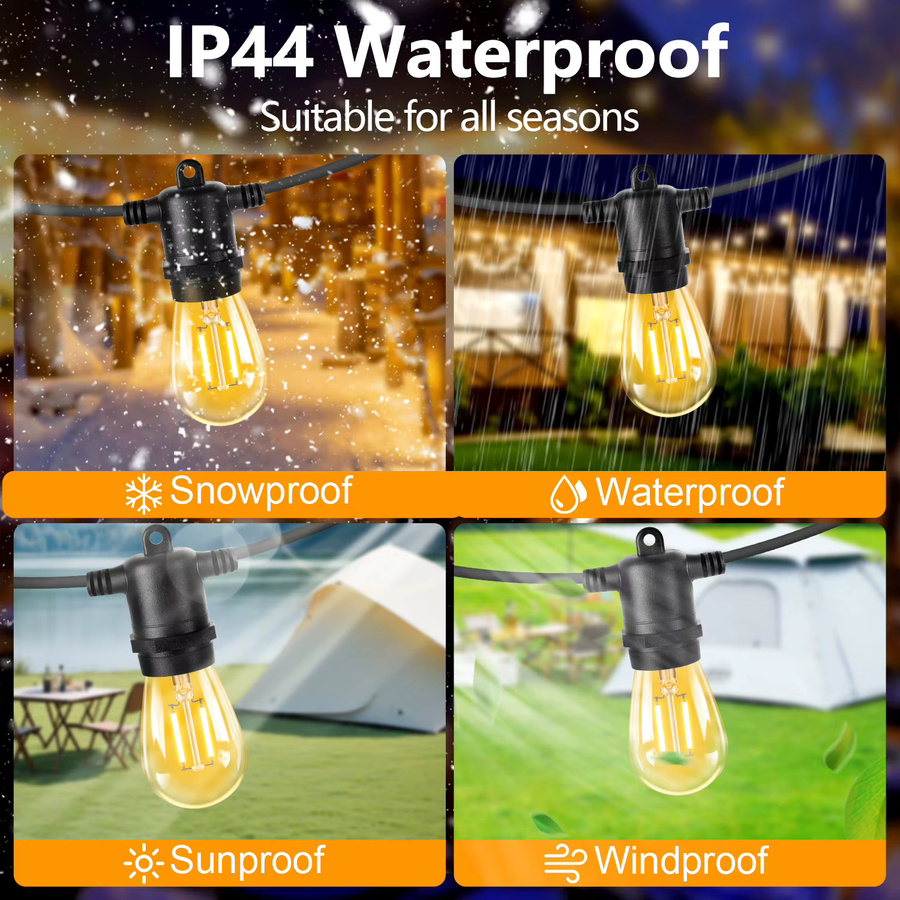 Grensk S14 LED Lichterkette für draußen, E27, Warmweiß, Transparent, Wasserdicht und Bruchsicher - Bild 6