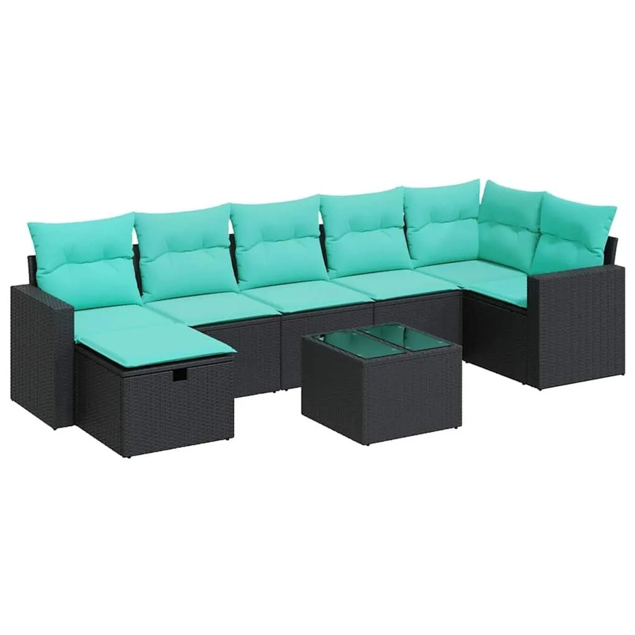 vidaXL 8-tlg. Garten-Sofagarnitur in L-Form aus schwarzem Poly-Rattan mit Kissen und pulverbeschichtetem Stahlgestell - Bild 2
