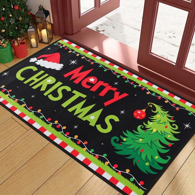 PATIMATE Weihnachtliche Fußmatte Outdoor Teppich mit Frohe Weihnachten Dekoration Multicolor - Bild 1