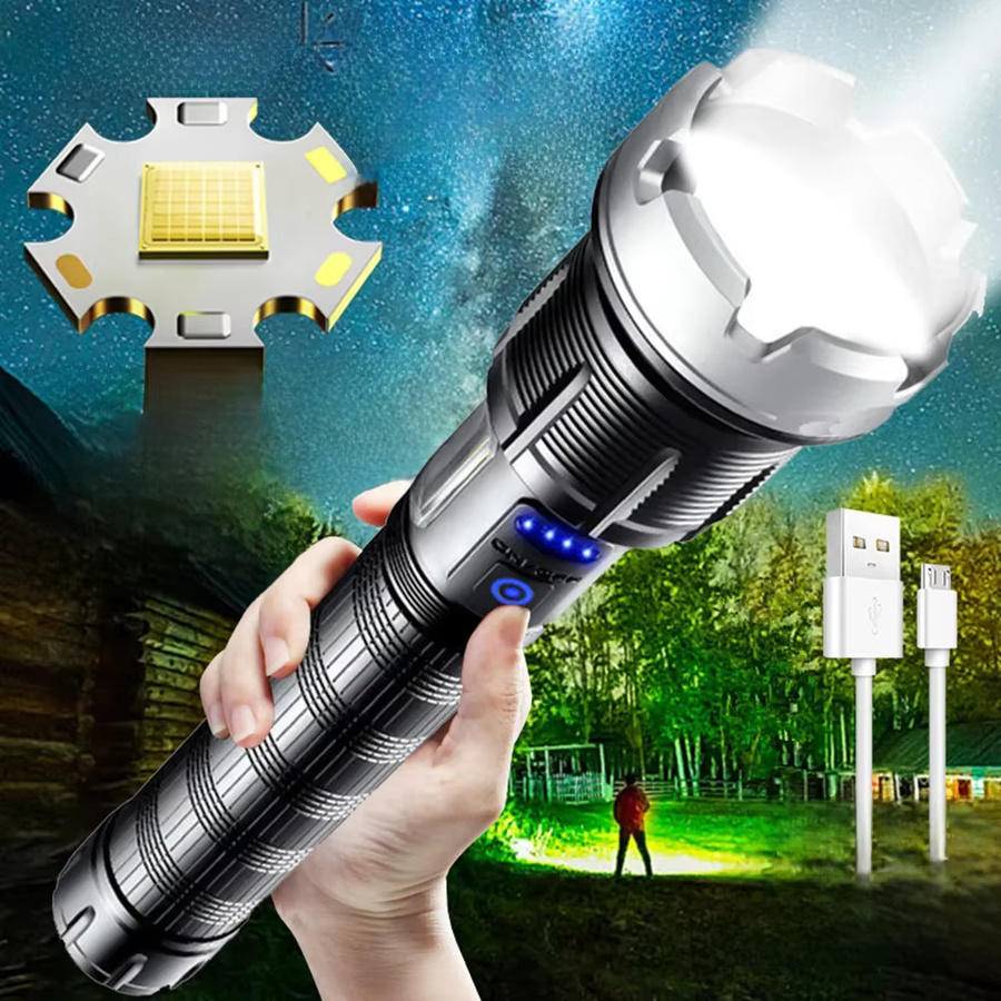 ASORT LED-Taschenlampe mit XHP360+COB, leistungsstarke Zoom-Laterne aus Aluminium mit USB-Aufladung, Schwarz - Bild 5