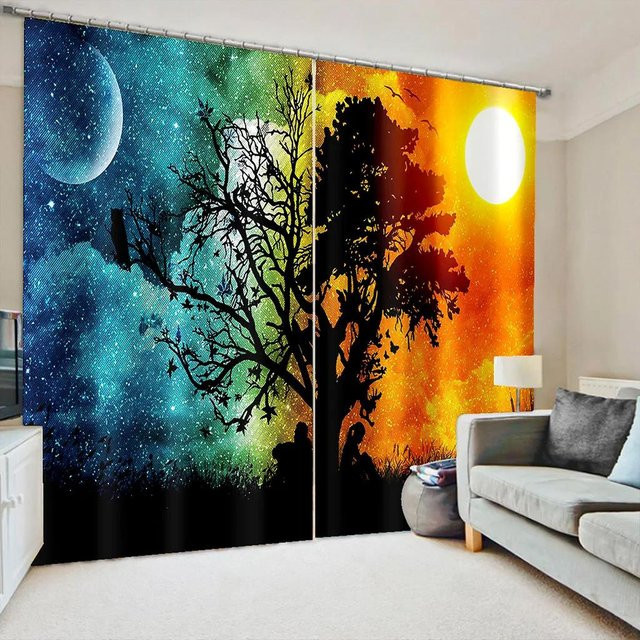 Yiran Furniture Natur Möwe Landschaft Vorhänge mit Ösen, 2er-Set, Transparent, Farbe: Multicolour, Breite: 65 cm, Höhe: 60 cm - Bild 1
