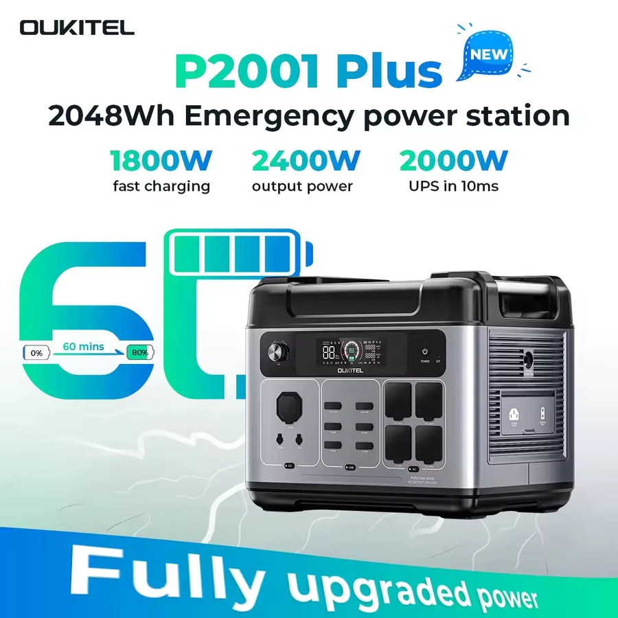 OUKITEL P2001E Plus Tragbares Kraftwerk mit 2400 W Ausgangsleistung und 2048 Wh Kapazität, LiFePO4 Akku für Outdoor, Camping und Backup-Stromversorgung - Bild 2