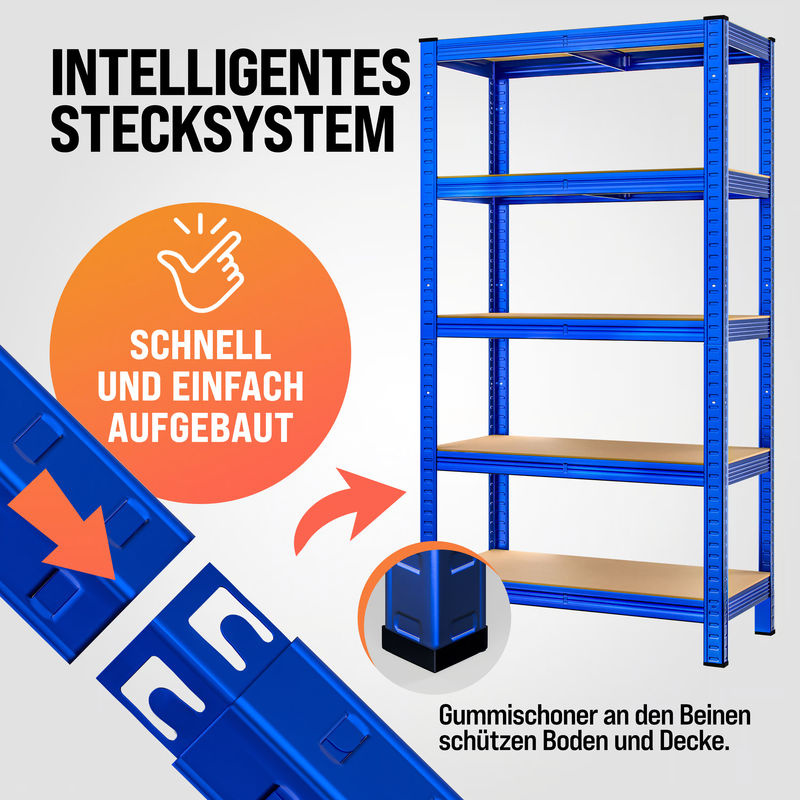 Schwerlastregal MONZANA in Blau mit verstellbaren Regalböden, Metall und MDF, H x B x T: 180 x 90 x 40 cm - Bild 3