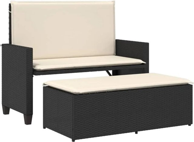 vidaXL Gartenbank aus PE-Rattan mit Hocker und Sitzkissen in Schwarz - Bild 1