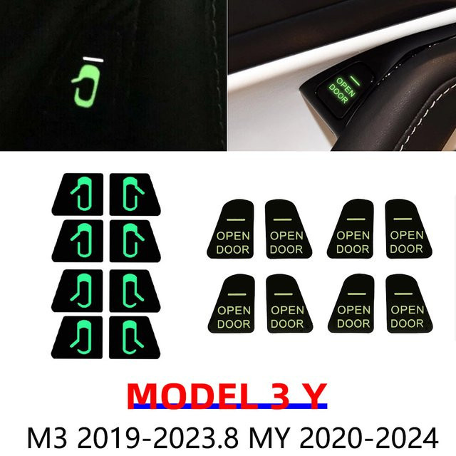 Beworth Leuchtende Türknopf-Aufkleber für Tesla Model 3 und Model Y 2023, Zubehör für Armlehne, Fensterheber und Knopfschalter - Bild 1