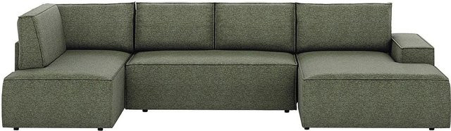 Vente-unique Schlafsofa Amelia in Grün mit L-Form und Schlaffunktion aus Strukturstoff - Bild 1