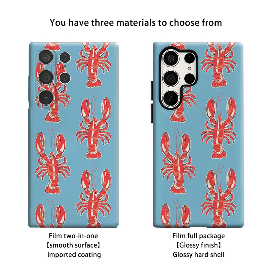 Stoßfeste Doppelschicht Handyhülle mit rotem Hummer Motiv für Samsung Galaxy S25 Ultra, S24 und S23 Ultra Plus in Blau - Bild 2
