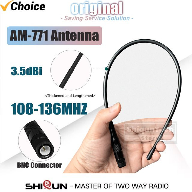 RONGYIN AM-771 Flugfunkantenne 108-136 MHz mit BNC-Anschluss in Schwarz, Hochleistungs-Softantenne für IC-A6, IC-A24E, IC-A16 und FTA-550L Funkgeräte - Bild 1