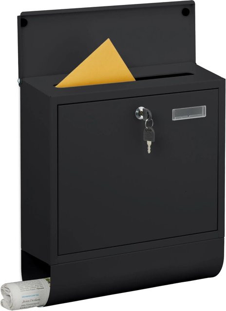 Relaxdays Briefkasten aus Eisen mit Zeitungsfach und Schloss in Schwarz, B/T/H: 41,5 x 37,5 x 14 cm - Bild 1