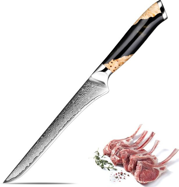 Xituo Damaskus Ausbeinmesser mit stabilisiertem Holzgriff in Schwarz und Multicolour, Klingenlänge: 15,2 cm - Bild 1