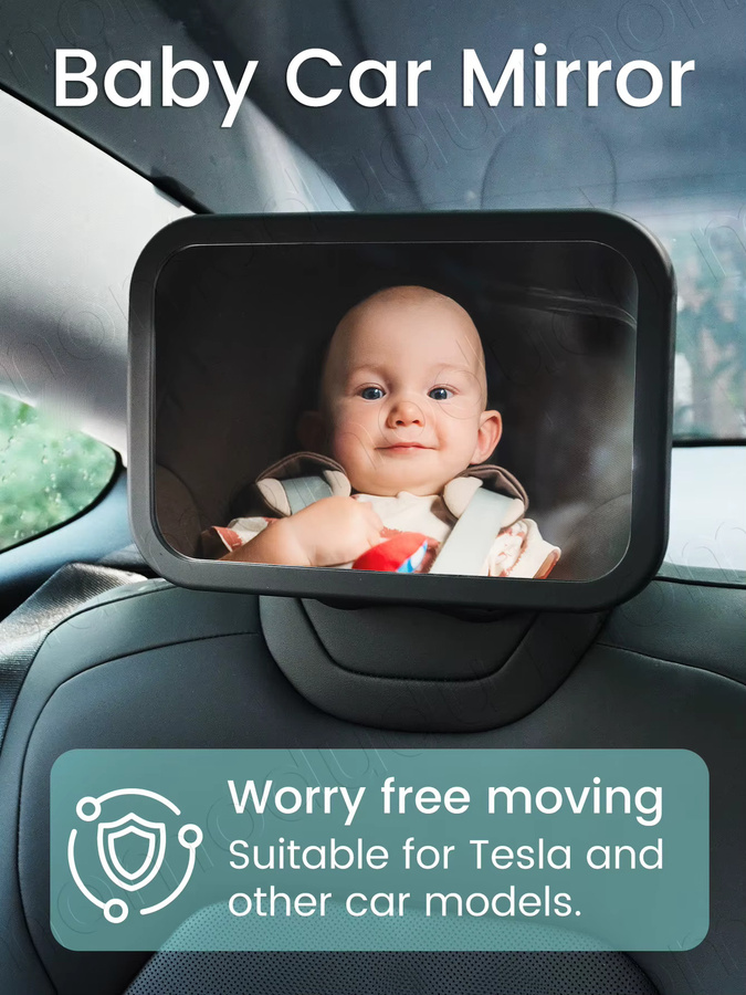 Kisslanding Baby-Autospiegel mit 360 Grad drehbarer Klarsichtscheibe und Weitwinkelansicht, transparent/schwarz, kompatibel mit Tesla und anderen Modellen - Bild 6