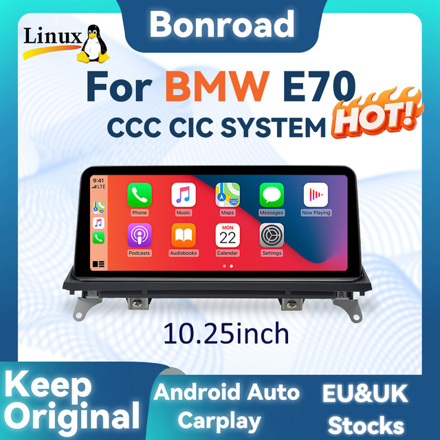 BONROAD 10,25 Zoll Wireless CarPlay und Android Auto Autoradio Monitor mit GPS Navigation und Multimedia Touchscreen in Schwarz für BMW X5 X6 E70 E71 - Bild 1
