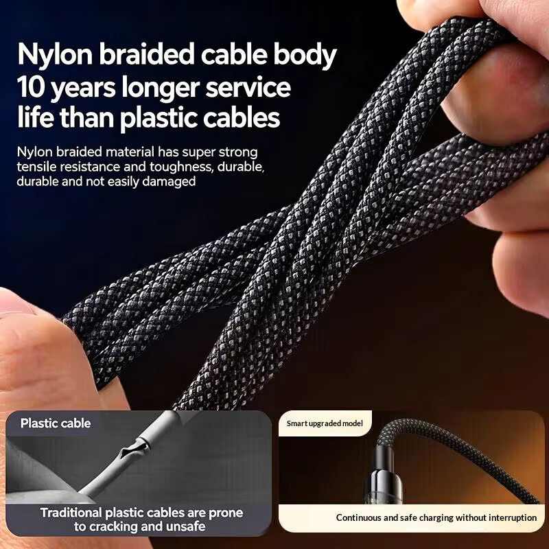 240W USB-C Schnellladekabel in Schwarz für Android-Handys, Länge: 1 Meter oder 2 Meter - Bild 3