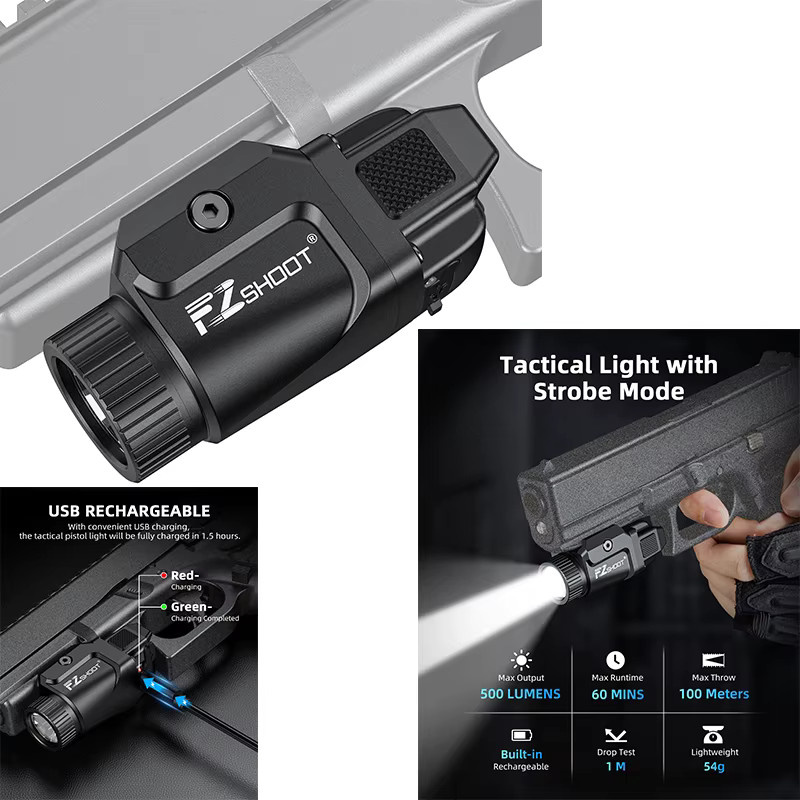 EZshoot Kompakte LED-Taschenlampe mit 500 Lumen und Stroboskop-Modus aus Aluminium für Picatinny- und GL-Schienen - Bild 6