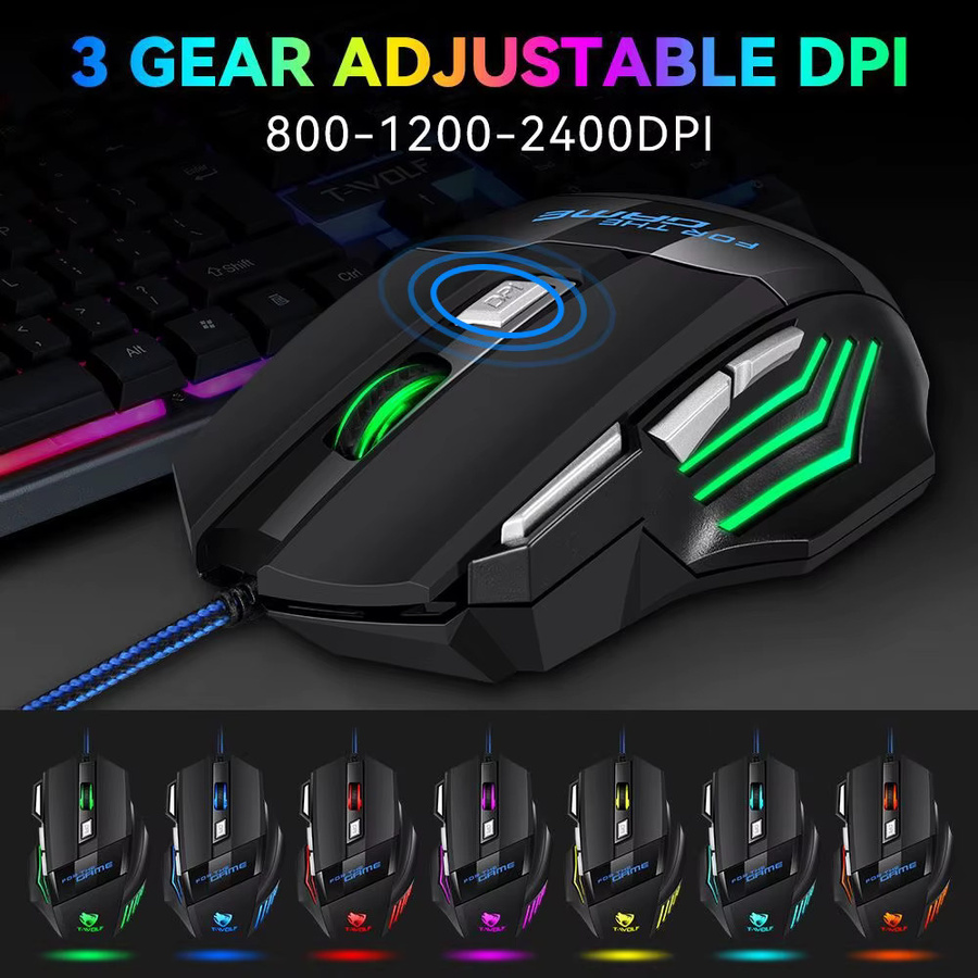 KEBIDUMEI RGB Gaming-Maus mit 7 Tasten, ergonomische USB-Maus mit Kabel in Schwarz für PC, Laptop, Windows und Mac OS - Bild 2