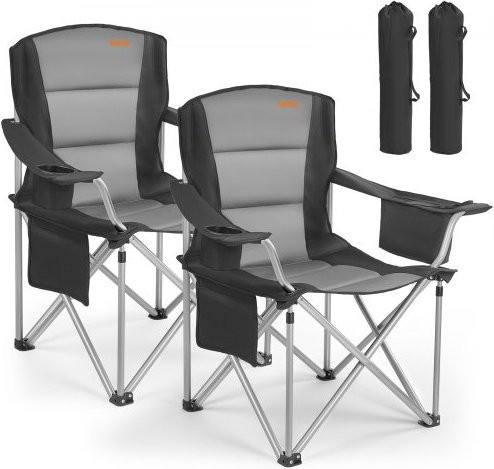 VEVOR 2er Set Oversized Campingstühle aus 600D Oxford-Gewebe in Schwarz und Grau mit gepolsterter Rückenlehne, Armlehnen und Getränkehalter, belastbar bis 204 kg - Bild 1