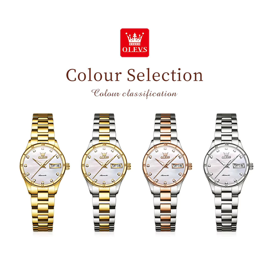 OLEVS Armbanduhr Automatik, Edelstahl, Gold, Weiß, Damen - Bild 4