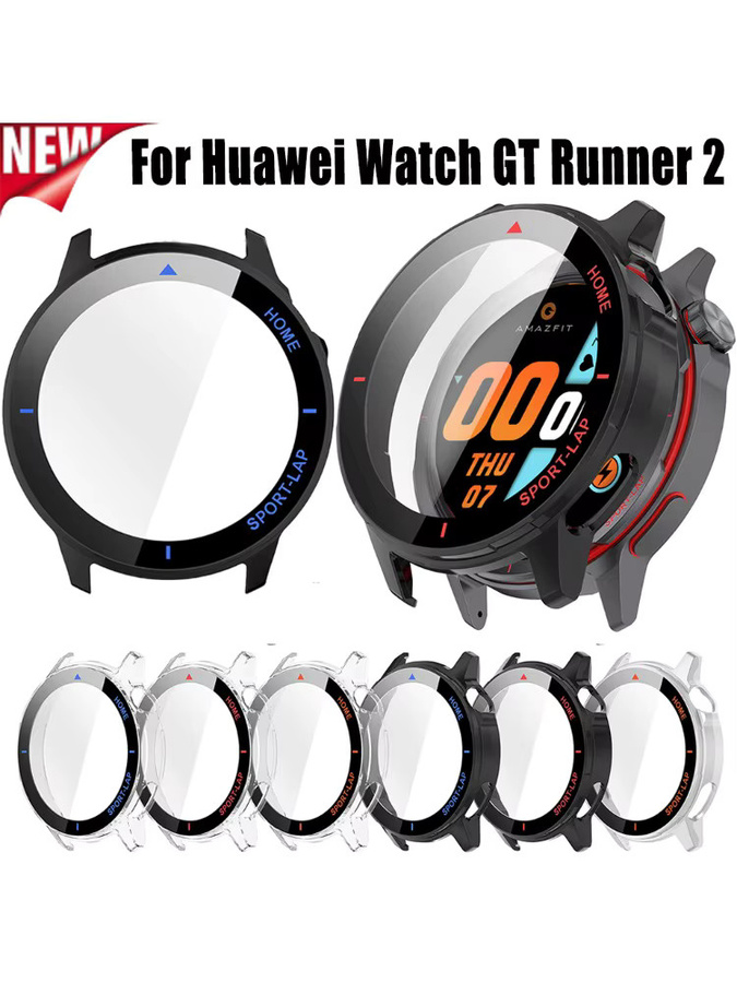 CAOWTAN Schutzhülle mit gehärteter Glasfolie für Huawei Watch GT Runner2, Schwarz, Kunststoff - Bild 4