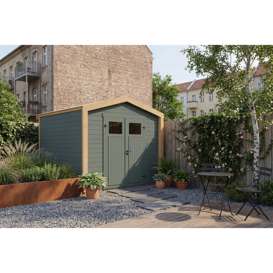 Weka Holz-Gartenhaus Killarney mit Satteldach in Grau-Grün lasiert, B/T/H: 311 x 313 x 246 cm - Bild 2