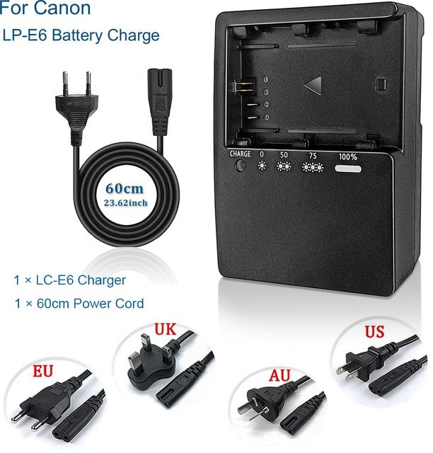 LC-E6E Ladegerät für Canon LP-E6 und LP-E6N Akkus in Schwarz - Bild 1