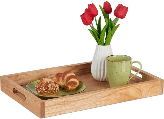 Relaxdays Serviertablett aus Walnussholz und MDF in Braun mit Griffen, B/T/H: 46 x 31 x 5 cm - Bild 1